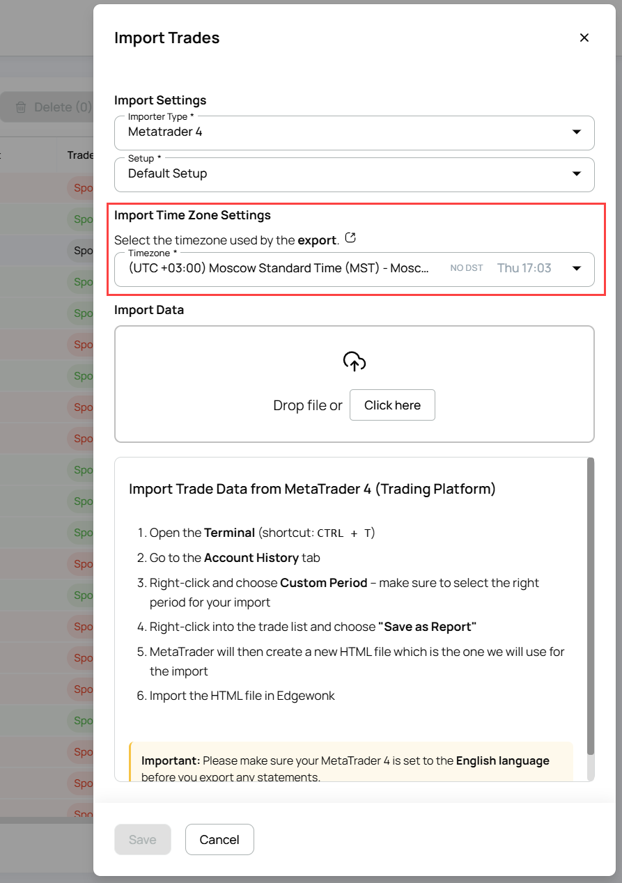 Import Time Szone Settings
